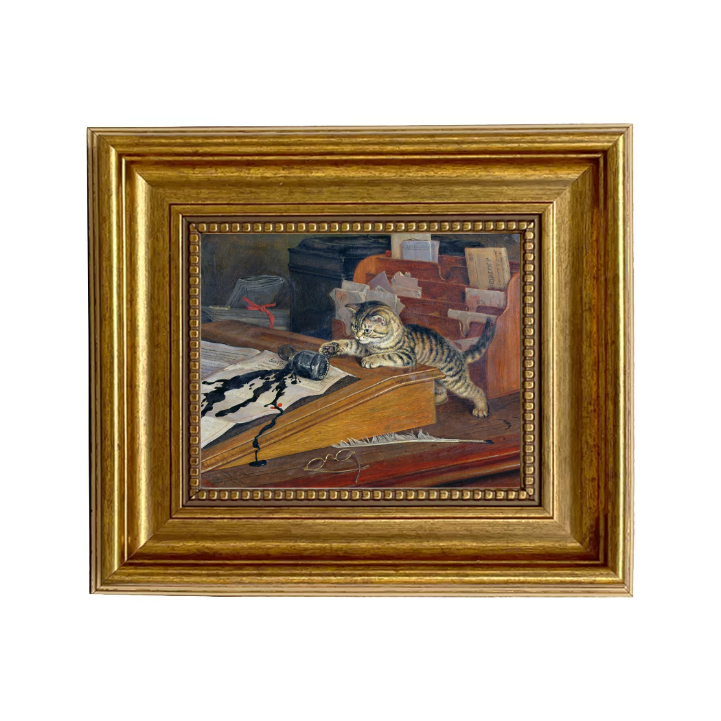 Cat Spills Ink Painting Print on Canvas Wall Art