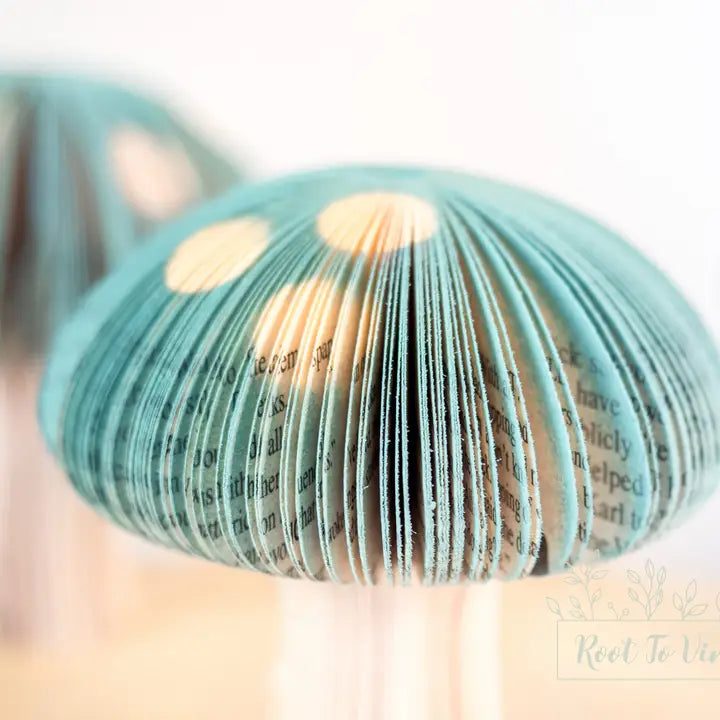 Mini Turquoise Used Book Paper Mushrooms
