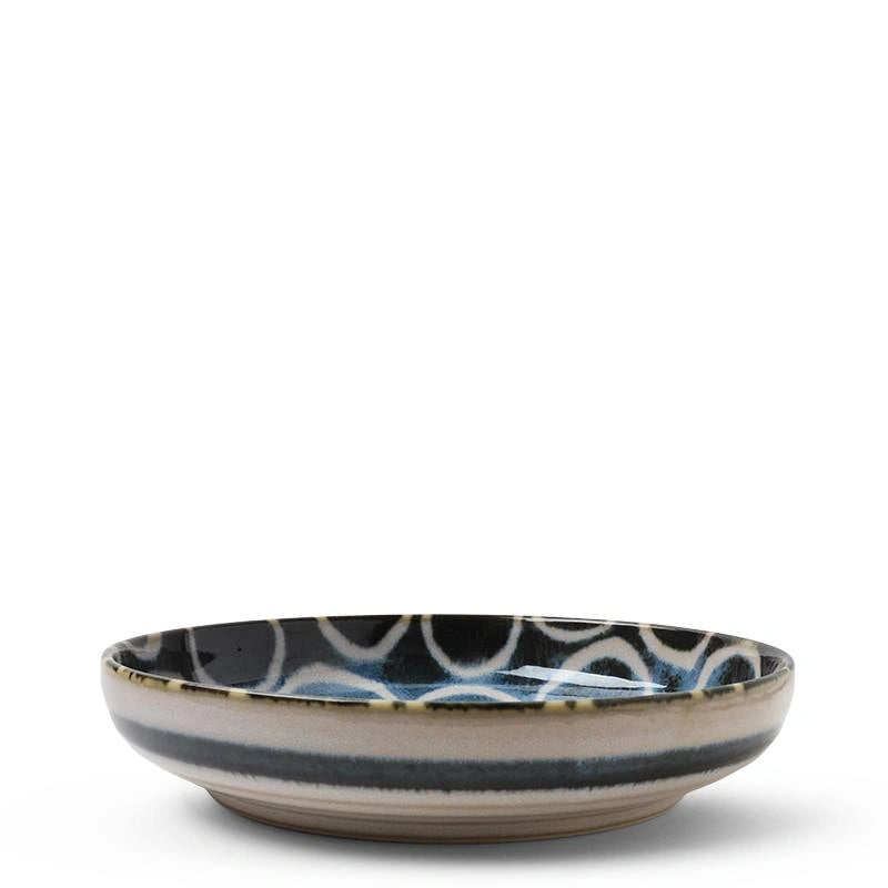 Rustic White Circles 7.75" Shallow Bowl