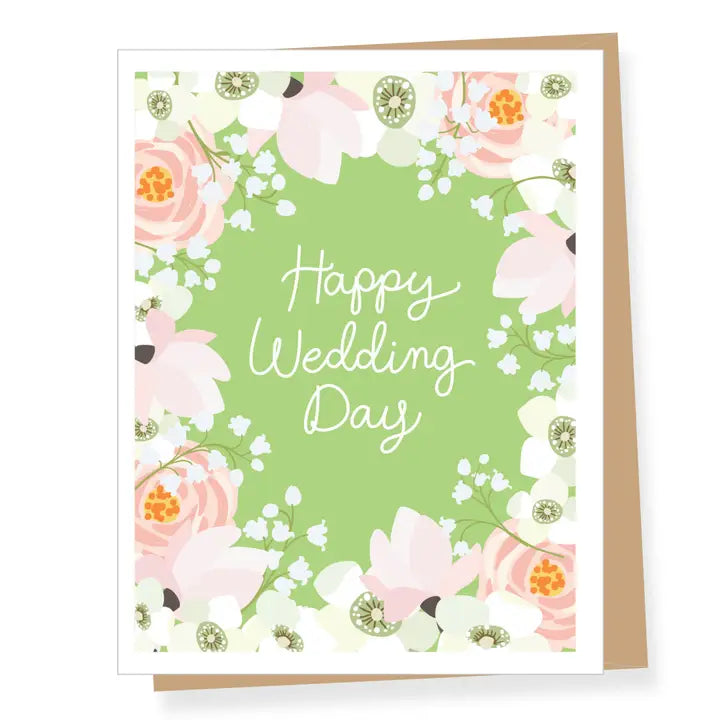 Happy Wedding Day Green Floral Wedding Card