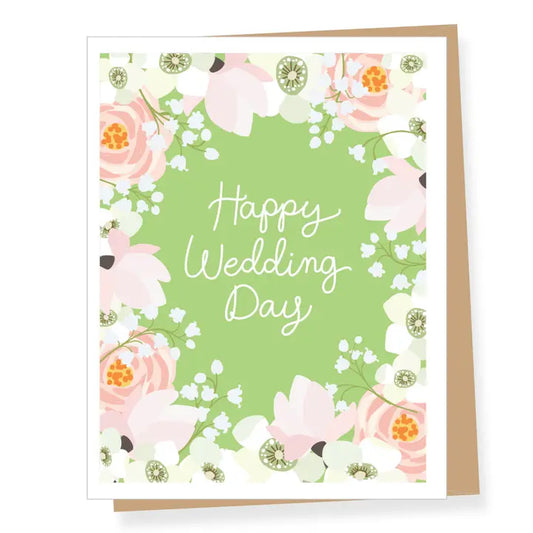 Happy Wedding Day Green Floral Wedding Card