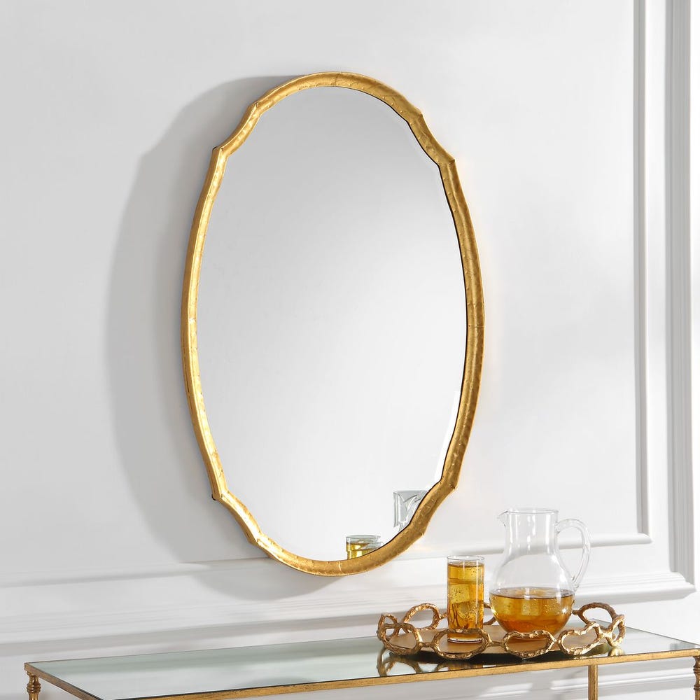 Oval Hammered Gold Mirror