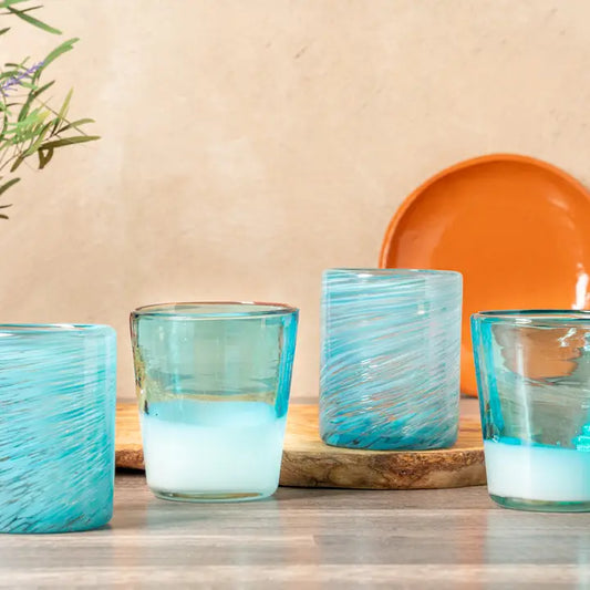 Set of 4 Aqua Mexican Handblown Glasses