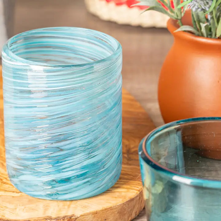Set of 4 Aqua Mexican Handblown Glasses