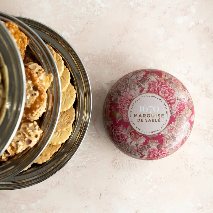 "Ecrin Trésor" Apricot Shortbread Cookies Round Tin