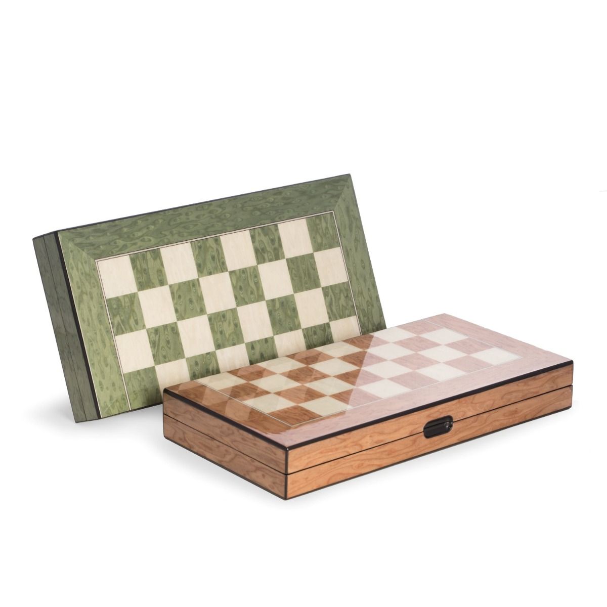 Brown Inlaid Wood Backgammon and Chess Set