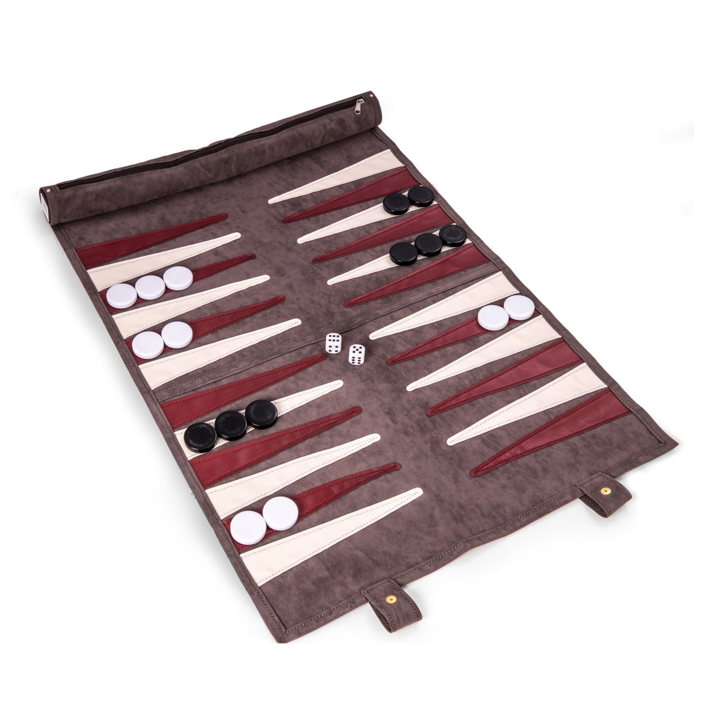 Grey Suede Roll-up Backgammon Travel Set