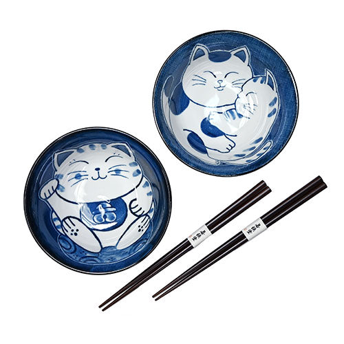 Set/2 Cat Bowls with Chopsticks