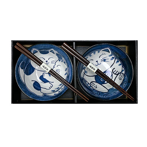 Set/2 Cat Bowls with Chopsticks
