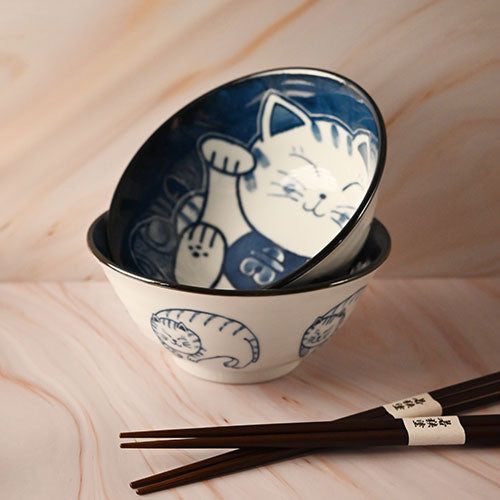 Set/2 Cat Bowls with Chopsticks