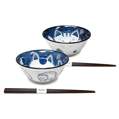 Set/2 Cat Bowls with Chopsticks