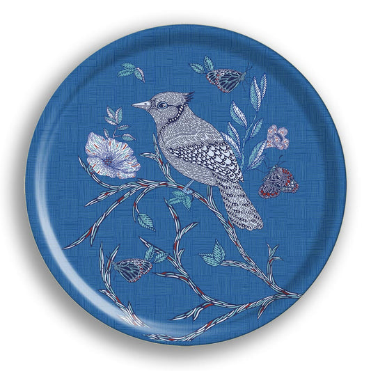 Indigo Birds Small Round 12" Tray