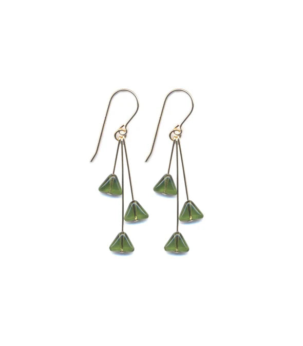 Green Triangles Cluster Earrings