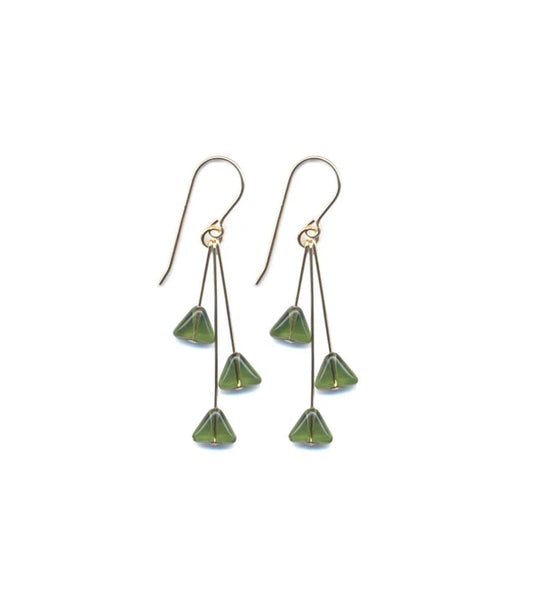 Green Triangles Cluster Earrings