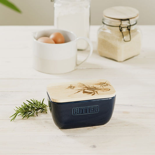 Bee Blue Butter Dish