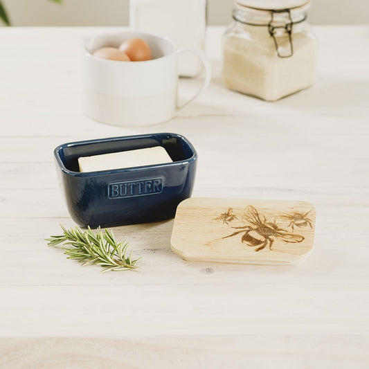 Bee Blue Butter Dish