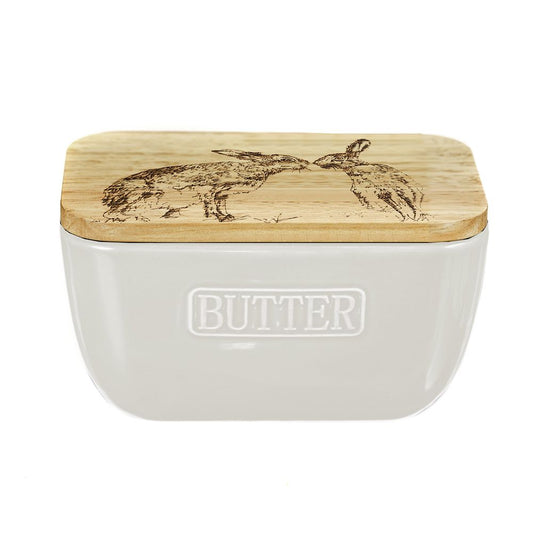 Kissing Hare White Butter Dish