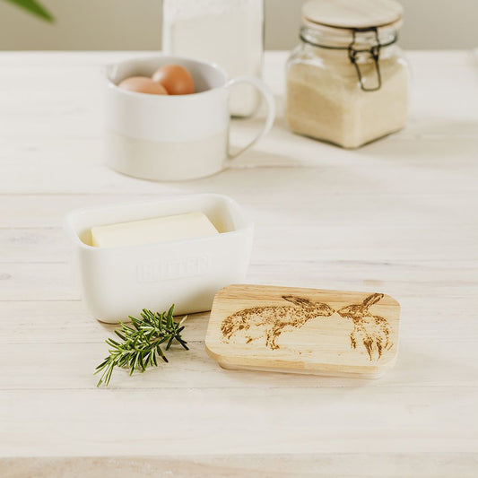 Kissing Hare White Butter Dish