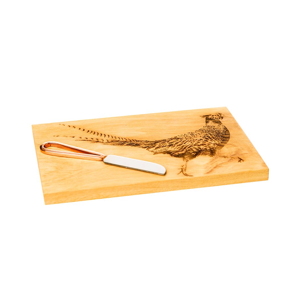 Oak Cheese Board and Knife Set - Pheasant Design