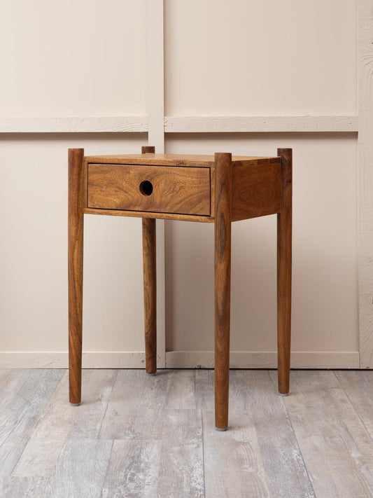 Mango Wood Side Table with Hollowed Pull