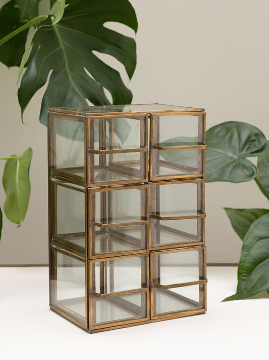 Small Brass and Glass 6 Compartment Shelf