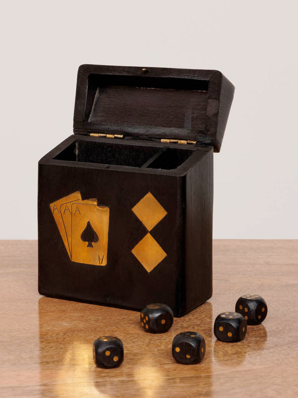 Wood and Brass Deck of Card and Dice Box