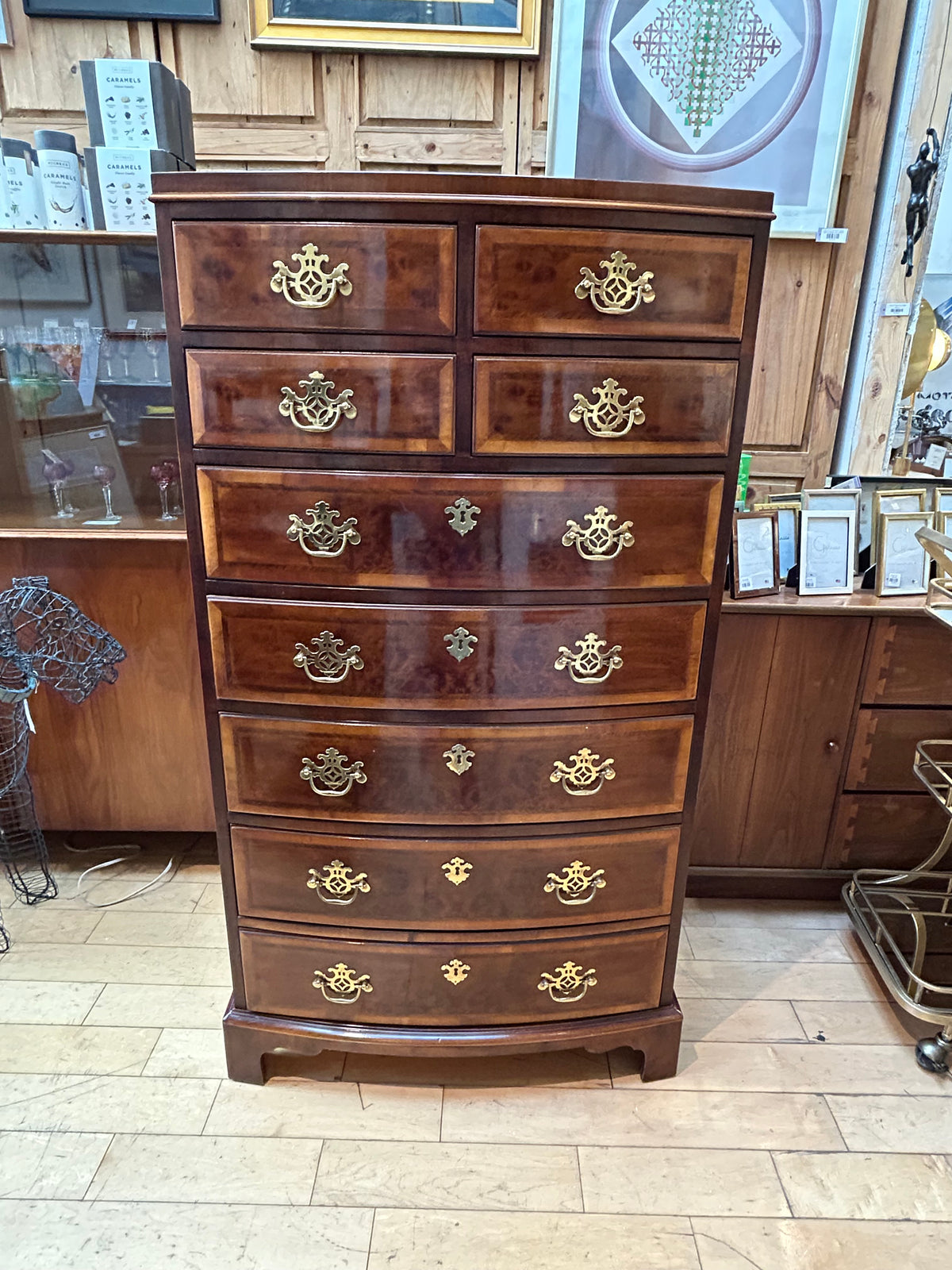 9 Drawer Inlaid Henredon High Chest with Curved Front