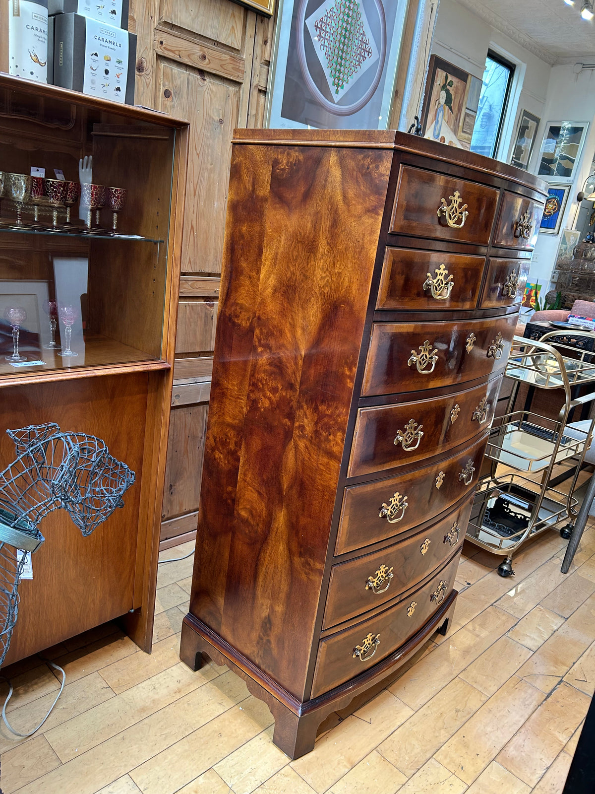 9 Drawer Inlaid Henredon High Chest with Curved Front