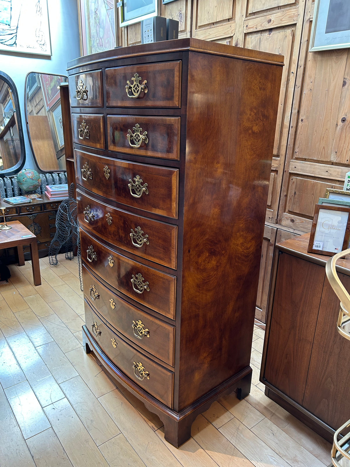 9 Drawer Inlaid Henredon High Chest with Curved Front