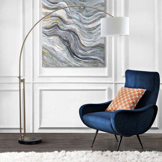 Large Arch Lamp with Marble Base and Linen Shade