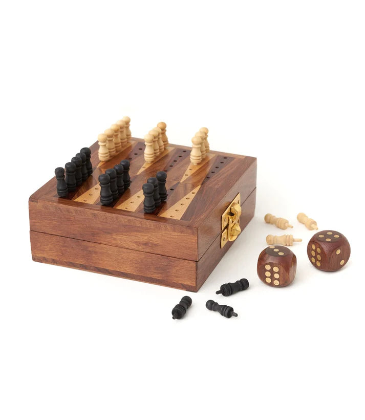 Mini Backgammon Travel Set with Wood Peg Pieces