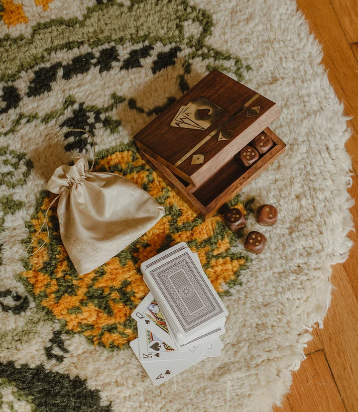 Game Night Wood Box with 5 Dice and Playing Cards