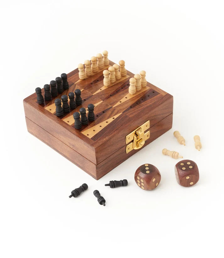 Mini Backgammon Travel Set with Wood Peg Pieces