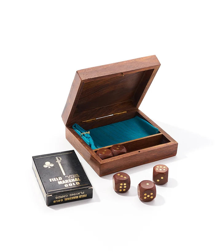 Game Night Wood Box with 5 Dice and Playing Cards
