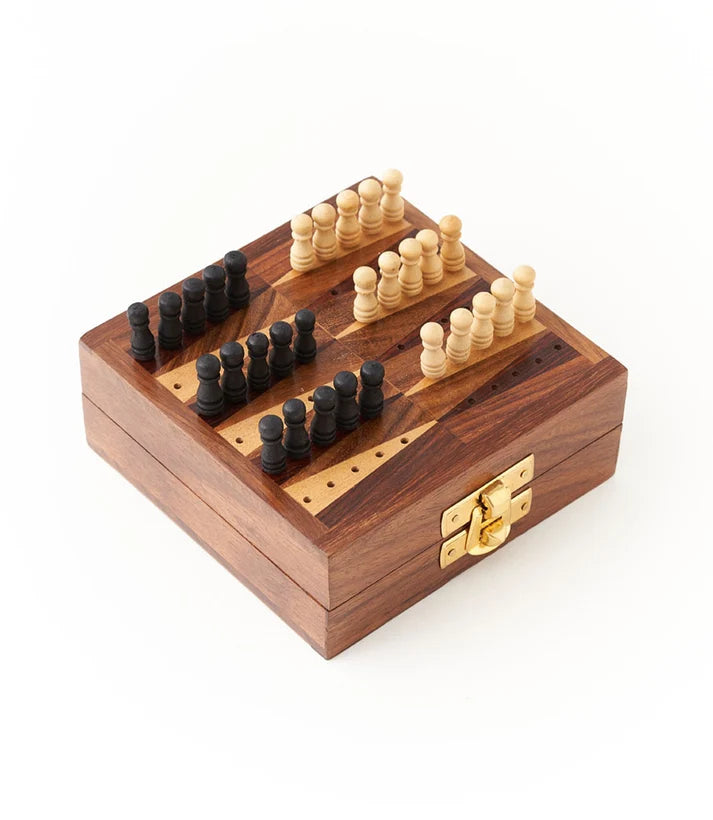 Mini Backgammon Travel Set with Wood Peg Pieces
