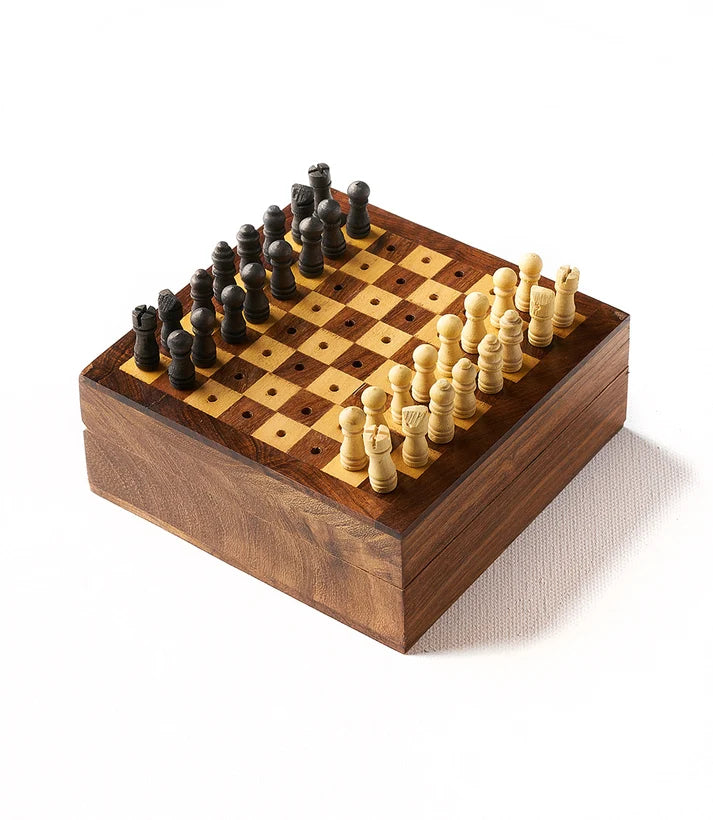 Travel Chess Game with Wood Peg Pieces