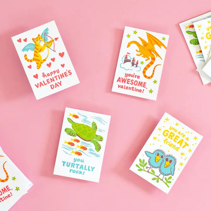 Mini Critter Valentine Set - set of 16 cards - 4 designs