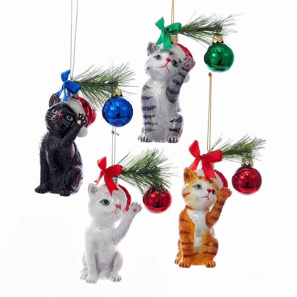 Christmas Cat and Branch Ornament (Sold Individually)