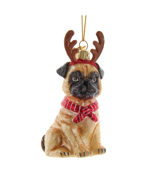 Pug with Antlers Ornament