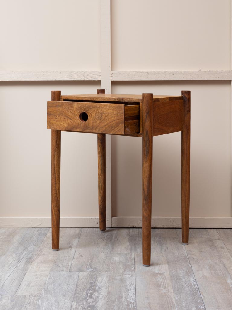 Mango Wood Side Table with Hollowed Pull