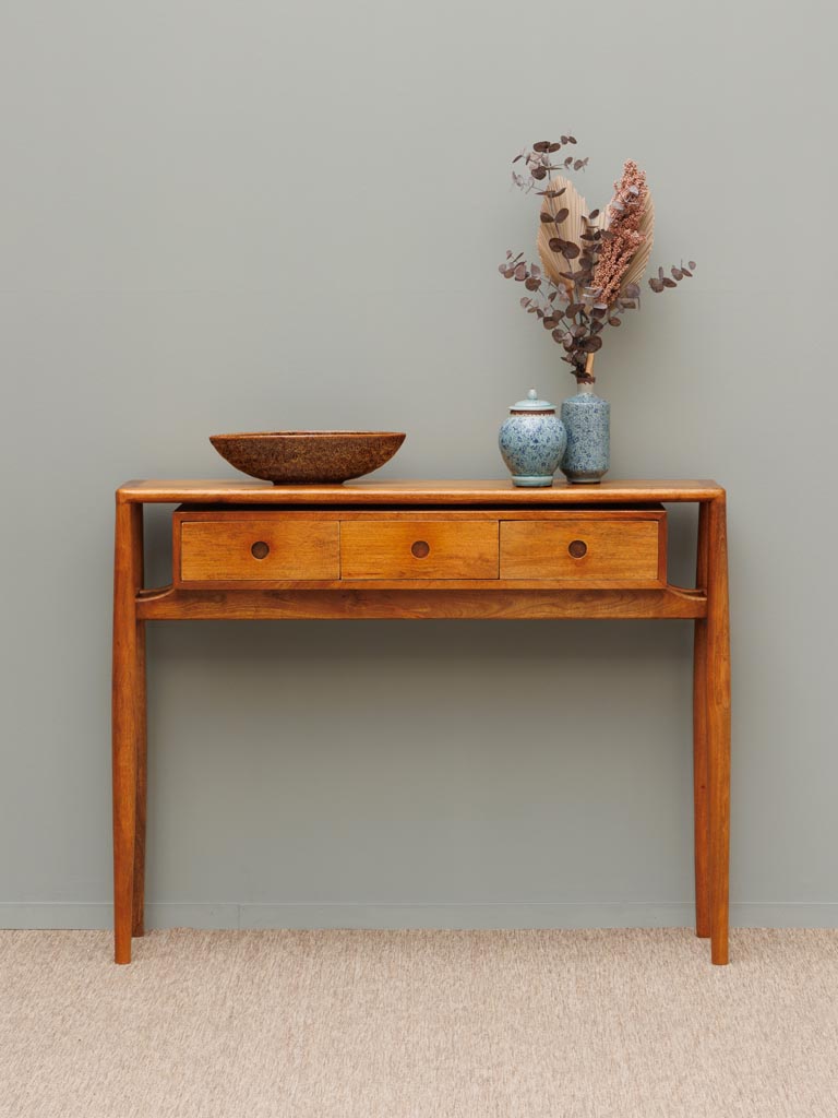 Mango Wood 3 Drawer Console with Hollowed Pulls