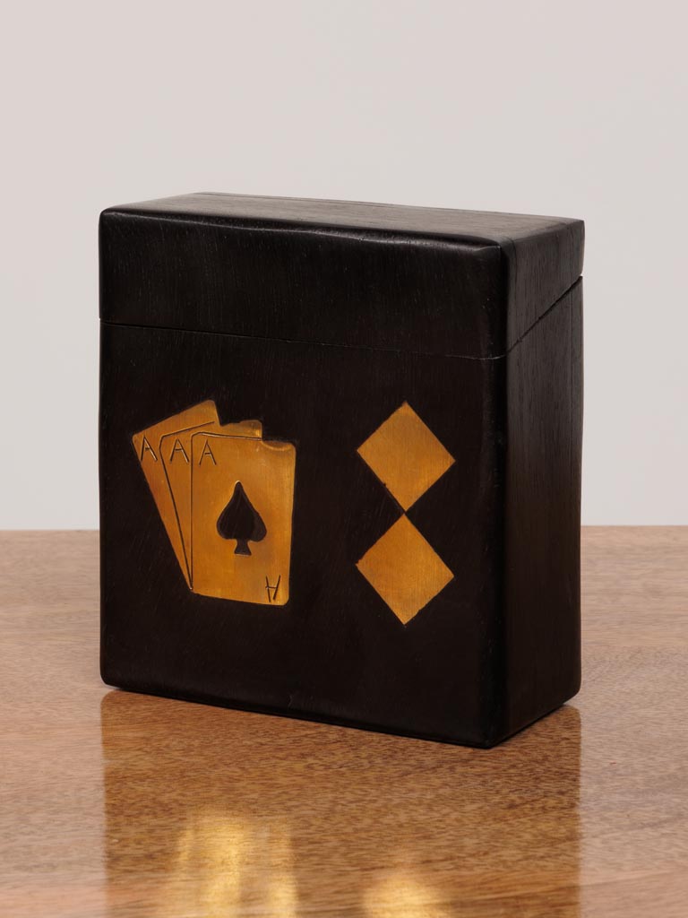 Wood and Brass Deck of Card and Dice Box