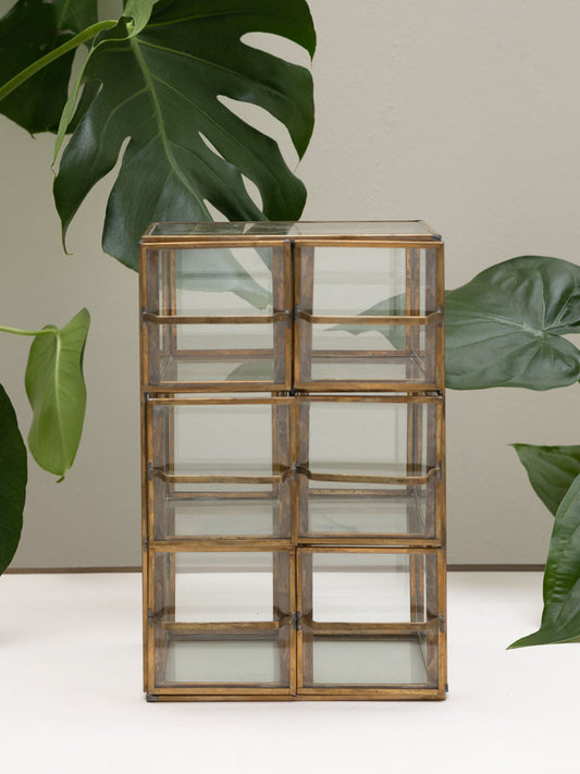 Small Brass and Glass 6 Compartment Shelf