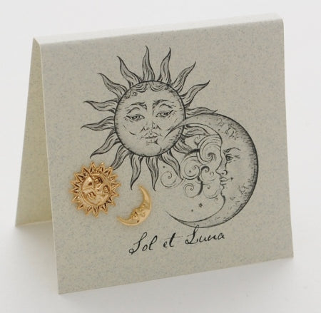 Sun and Moon Faces Gold Stud Earrings