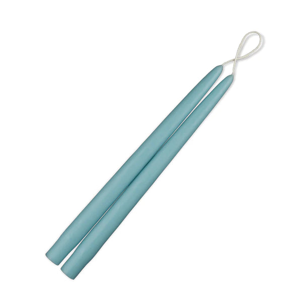 Aquamarine Pair of Tapered Candles with Cigar Band