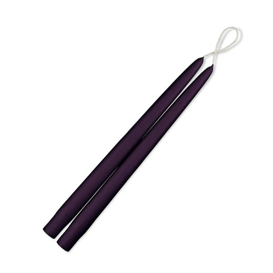 Eggplant Pair of Tapered Candles with Cigar Band