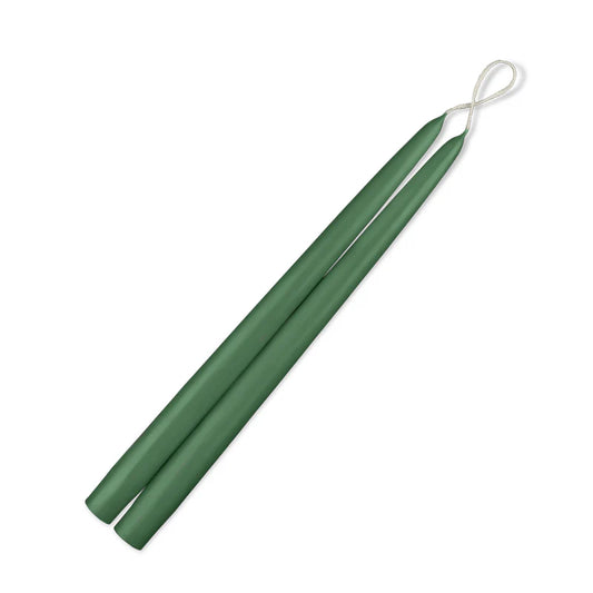 Holly Green Pair of Tapered Candles with Cigar Band