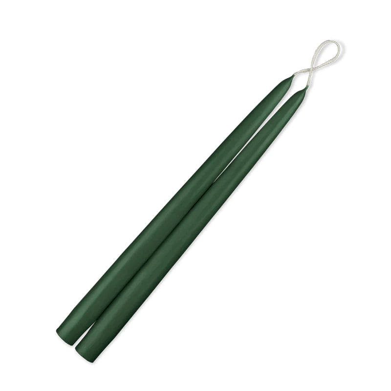 Hunter Green Pair of Tapered Candles with Cigar Band
