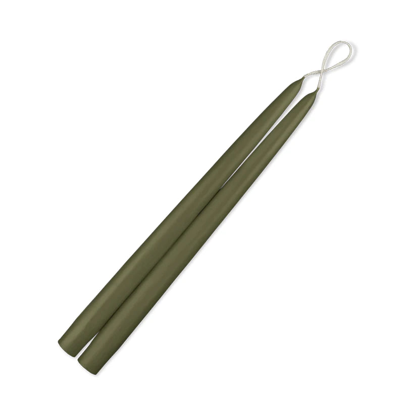 Moss Green Pair of Tapered Candles with Cigar Band