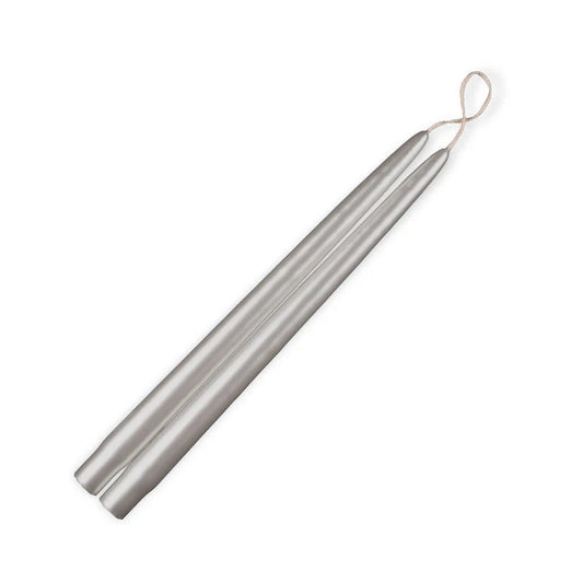 Metallic Silver Pair of Tapered Candles with Cigar Band